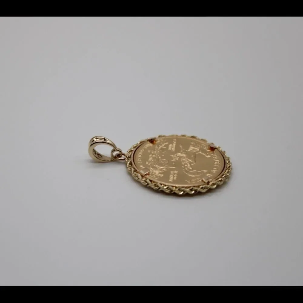 New 22k gold American Eagle 1/2 ounce coin mounted in 14k gold coin bezel